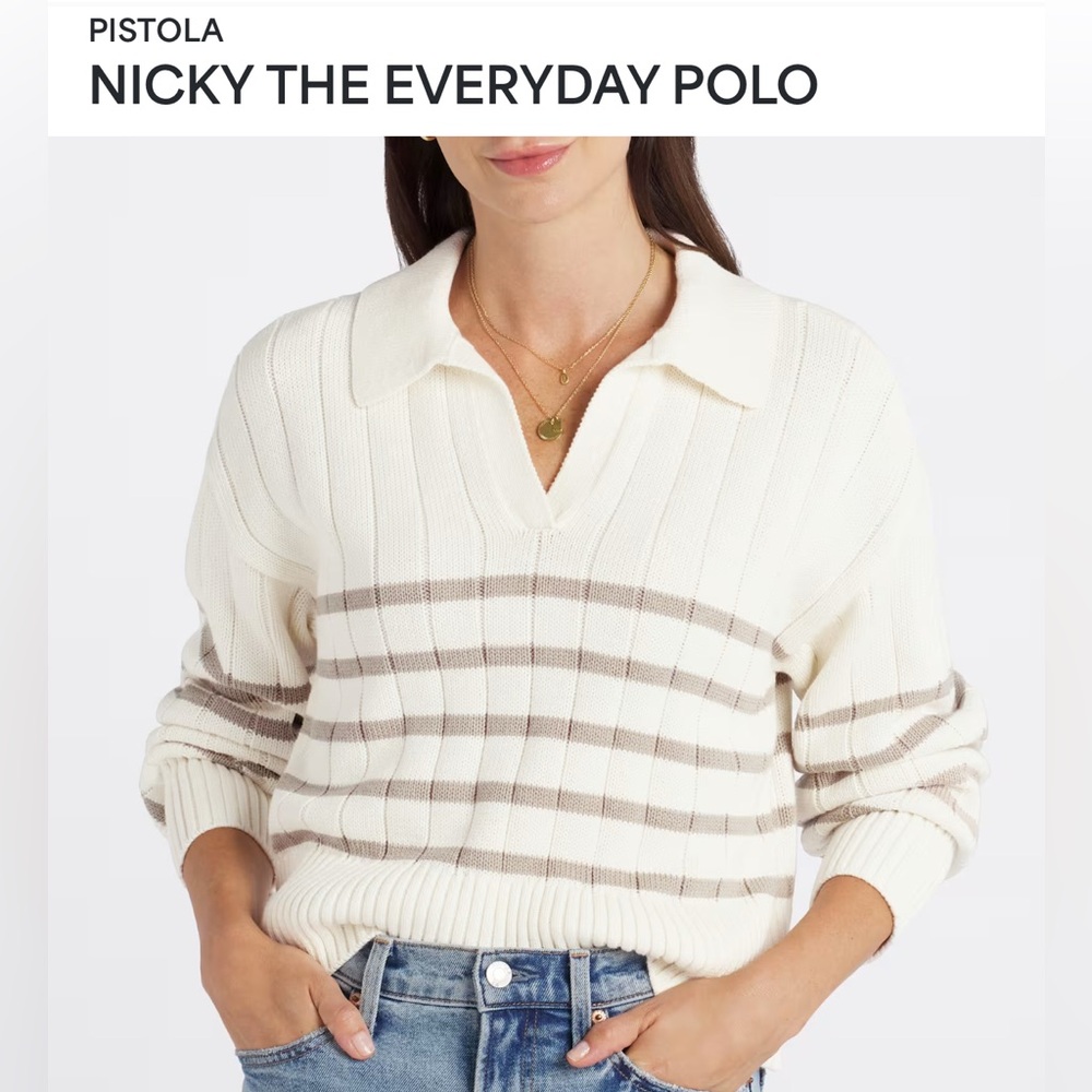 Pistola V-Neck Cream and Brown Striped Sweater